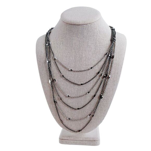 Vintage Multistrand Silver Chain Necklace Grunge Punk Boho Bohemian - Picture 1 of 2